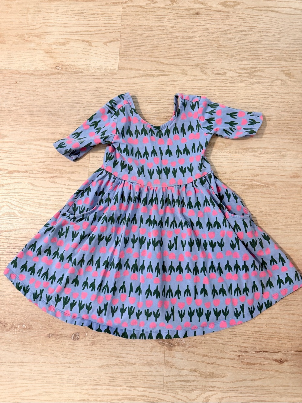 Hanna Andersson Lavender Dress with Pink Tulip & Green Stem Print